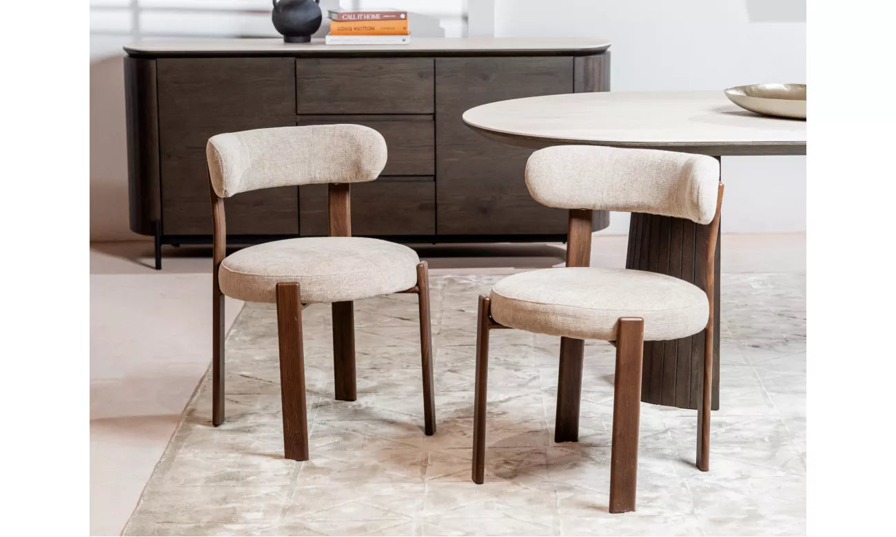 Carmo Dining Chair - Set of 2 - Beige/Walnut