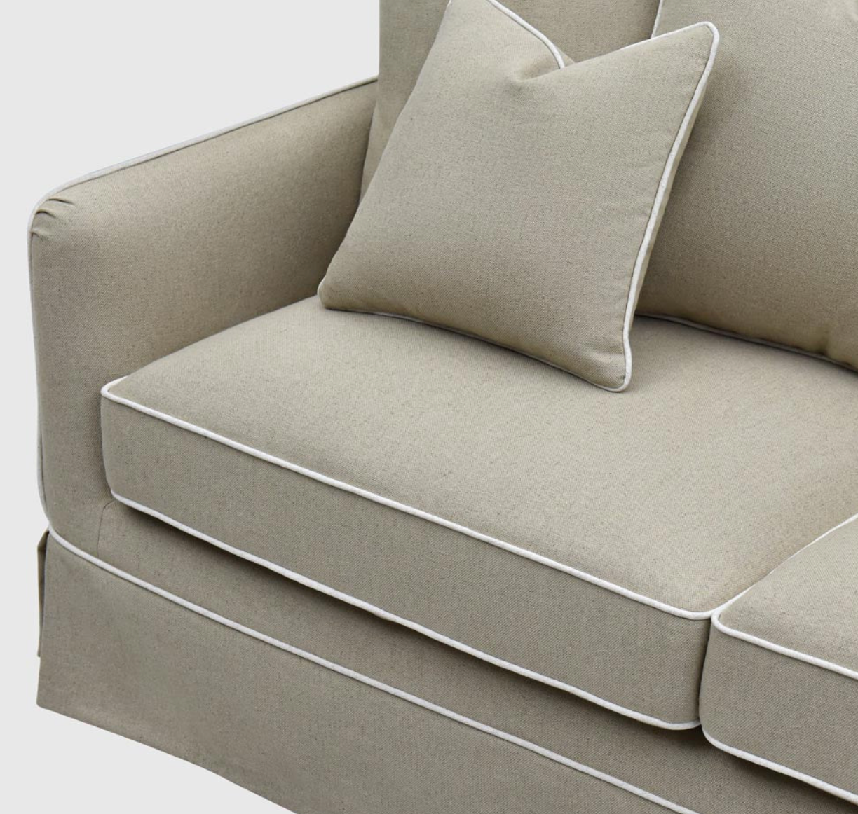 Pre Order: Henley 3 seater Sofa - Natural With White Piping