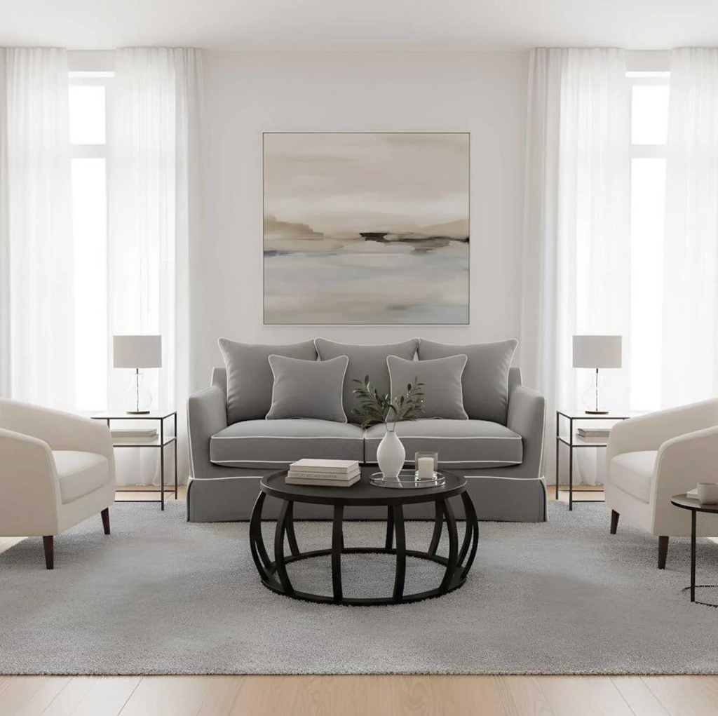 Pre Order: Henley 2.5 Seater Sofa - Grey with White piping