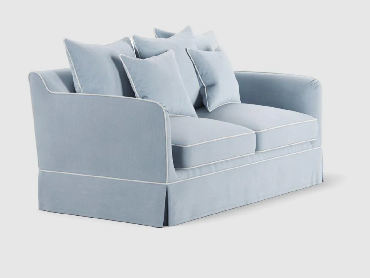 Pre Order: Henley 3 Seater Sofa - Blue with White Piping