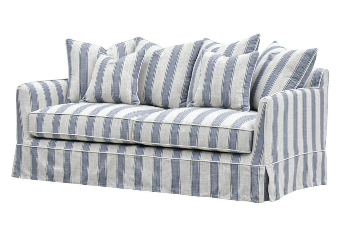 Pre Order: Henley 3 Seater Sofa - Sky Blue and White Stripe