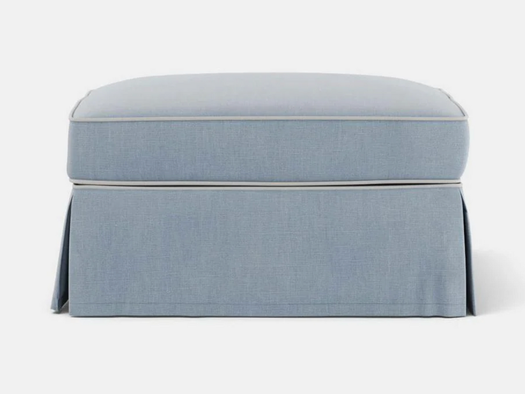 Pre Order: Henley Ottoman - Blue with White Piping