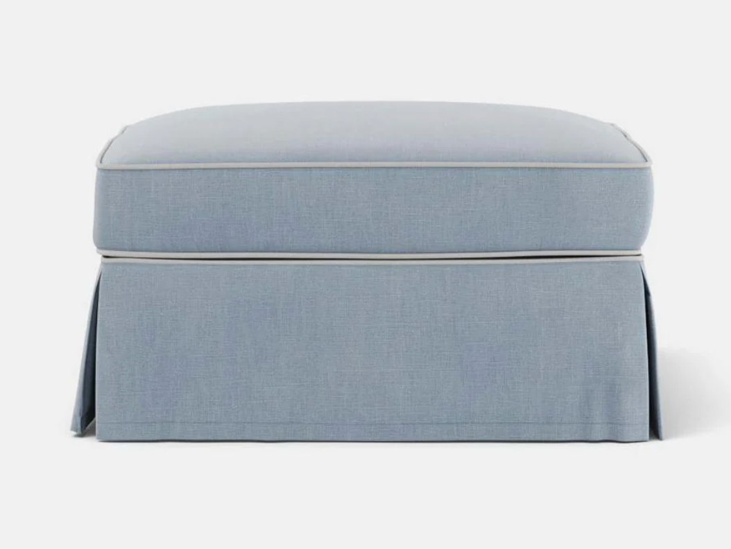 Pre Order: Henley Ottoman - Blue with White Piping