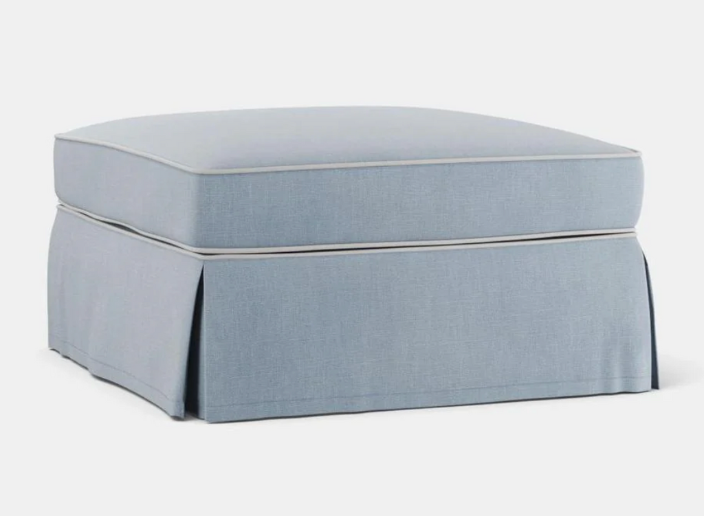 Pre Order: Henley Ottoman - Blue with White Piping