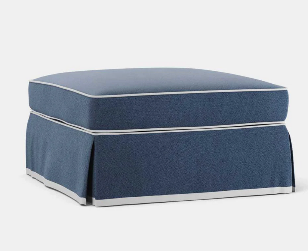 Pre Order: Henley Ottoman - Navy with White Piping